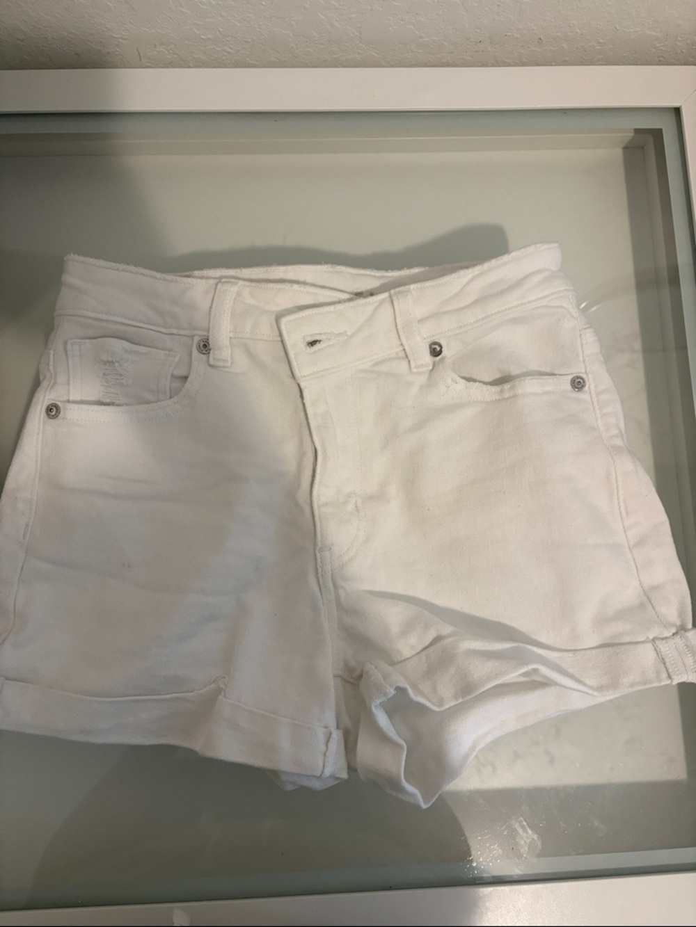 American Eagle Outfitters White Denim High-Rise Shorts